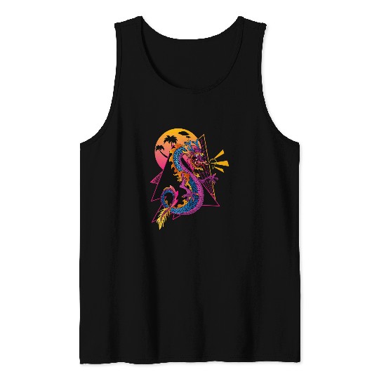 Dragon Pet 80s Chinese Dragon East Asian Mythology Retro Sunset Tank Tops