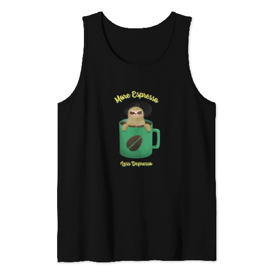 Coffee Fun More Espresso Less Depresso Funny Coffee Morning Tank Tops