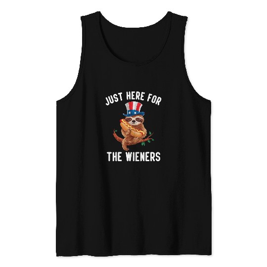 Sloth Pet I m Just Here For The Wieners Sloth Hot Dog 4th of July Tank Tops