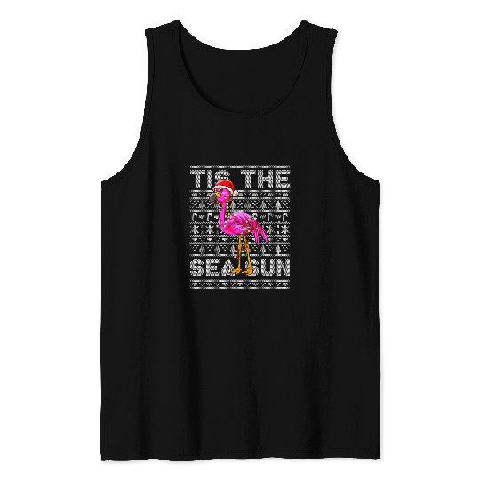Flamingo Pet Tis The Sea Sun Christmas Pink Flamingo Men Kids Youth Tank Tops
