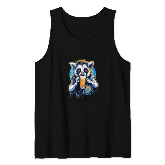 Beer Fun Lemur Drinking Beer Funny Beer Drinker Drunk Monkey Primate Tank Tops