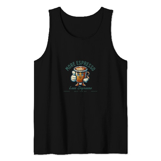 Coffee Fun More Espresso Less Depresso Vibrant Coffee Advocate Tank Tops