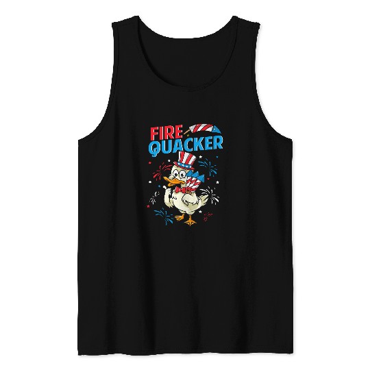 Duck Pet 4th of July Patriotic Duck fires Quacker Funny Fireworks Cute Tank Tops