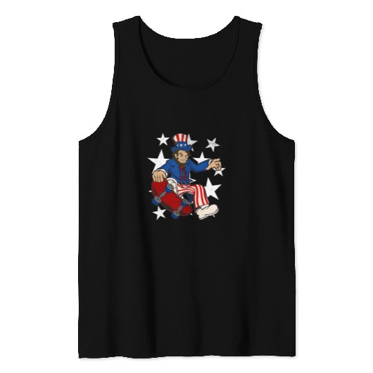 Abraham Lincoln Skateboarding Funny 4th of July Skateboard Tank Tops