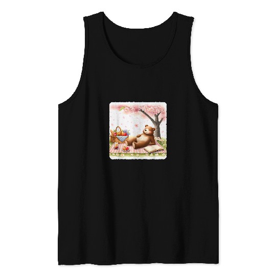 Bear Pet Bear Having Spring Picnic Under Tree Blanket Fruits Tank Tops