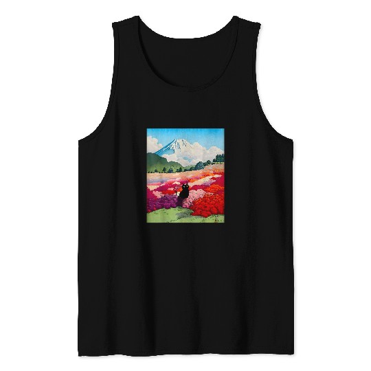 black cats Mount Fuji from an Azalea Garden Tank Tops