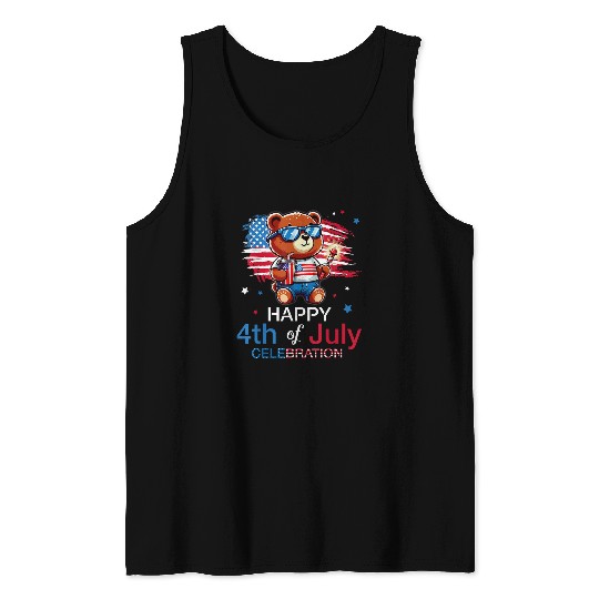 Bear Pet Bear Red White and Blue Happy 4th Of July Day Celebration Tank Tops