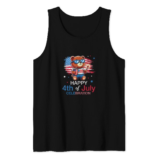 Bear Pet Bear Red White and Blue Happy 4th Of July Day Celebration Tank Tops