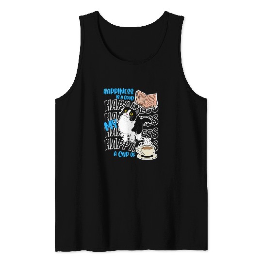 Coffee Fun Happiness Is Tuxedo Cats Good Books Coffee Cute Cat Lover Tank Tops