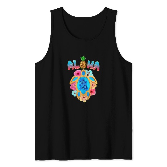 Turtle Pet Colorful Tropical Cute Hawaii Aloha Sea Turtle Tank Tops