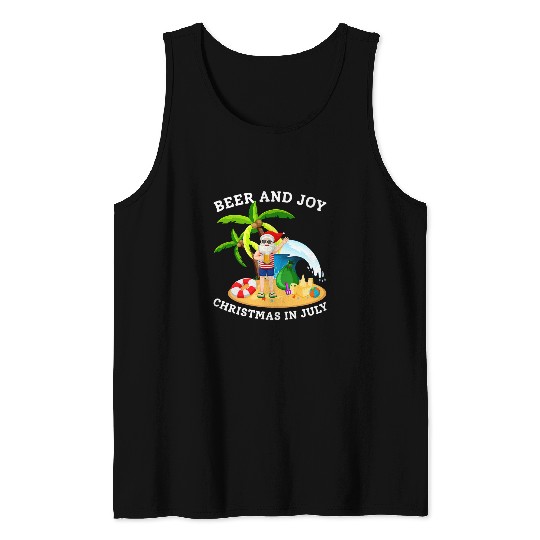 Beer Fun Beer And Joy Christmas In July Santa Sunglasses Drink Beer Tank Tops