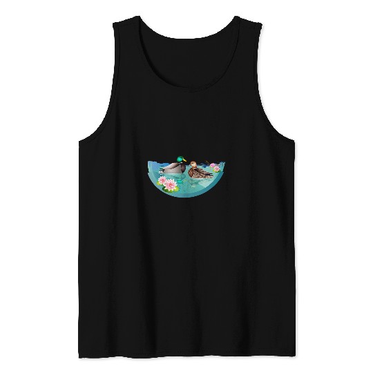 Duck Pet couple in duck pond with water lilies Tank Tops