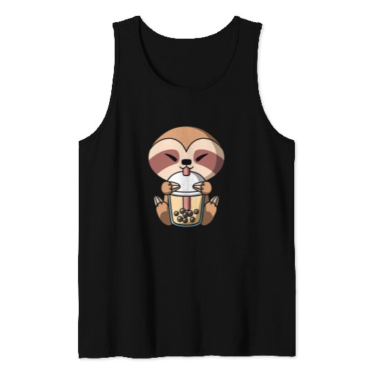 Sloth Pet Kawaii Sloth Boba Milk Tea Bubble Tea Anime Tank Tops