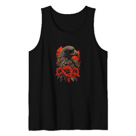 Memorial Day Red Poppy Flower Eagle USA Flag 4th of July Tank Tops