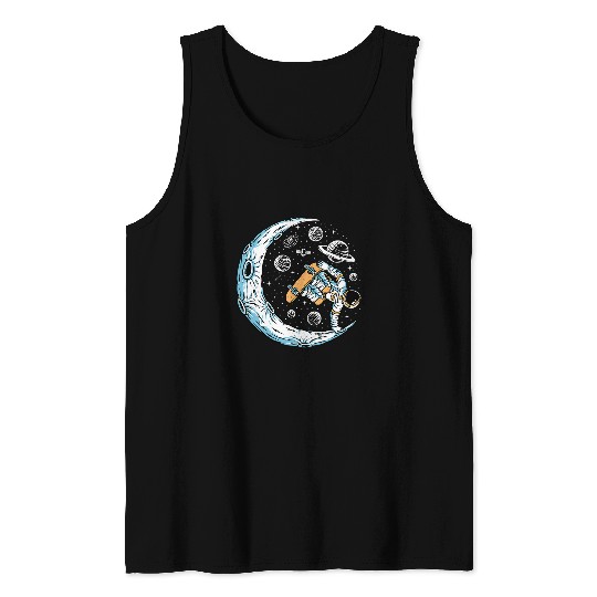 Astronaut Skeletons Skateboarding On Moon In Space Skateboard Tank Tops