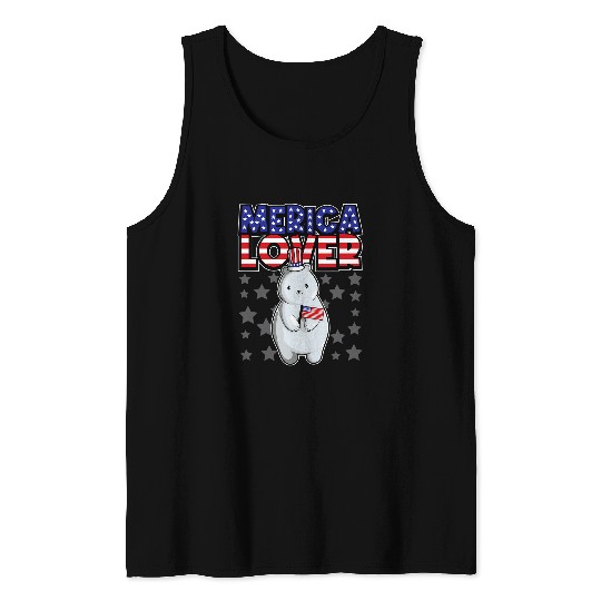 Bear Pet Merica Lover Happy Fourth Of July Polar Bear USA Flag Tank Tops