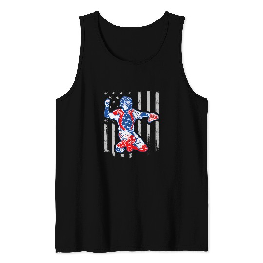 American Baseball Catcher USA vintages Flag 4th Of July Boys Tank Tops