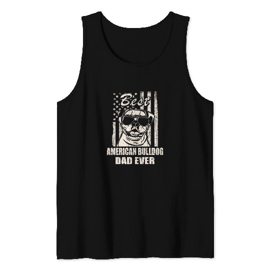 bests American Bulldog Dad Ever vintages Retro flag Dog Dad Tank Tops