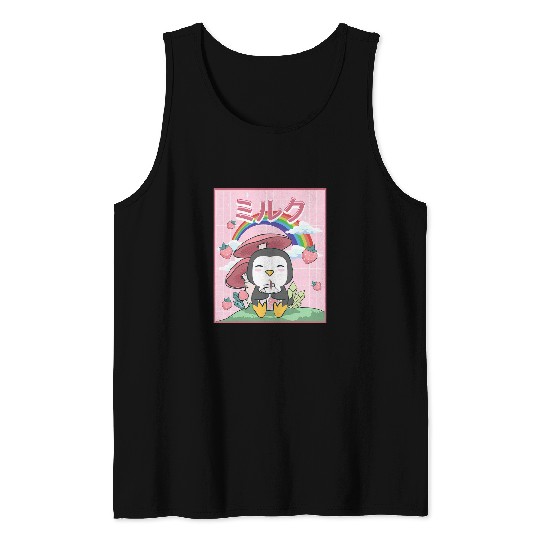 Penguin Pet Cottagecore Aesthetic Kawaii Penguin Strawberry Milk Tank Tops