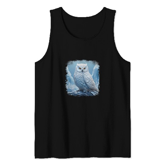 Anime Majestic white snow owl mountains clear blue sky art Tank Tops