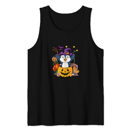 Penguin Pet Halloween Penguin Witch Funny Halloween Tank Tops
