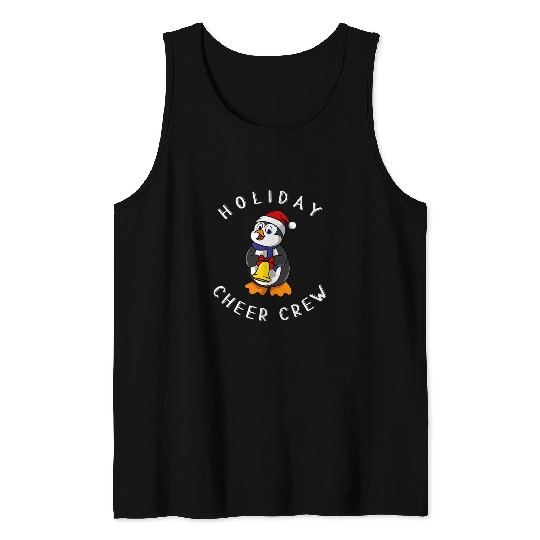 Penguin Pet Holiday Christmas Cheer Crew Santa Penguin Ringing Bell Tank Tops