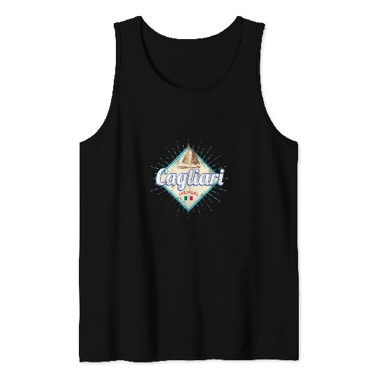Cagliari Sardinia Italy Retro Sailing Ship vintages Flag Tank Tops