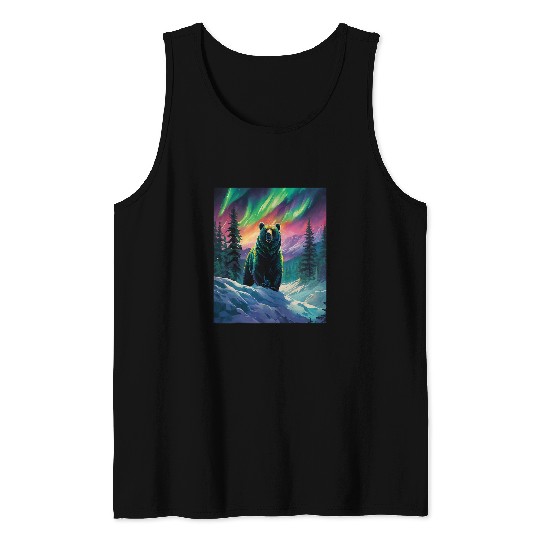 Bear Pet Aurora Wilderness Bear Graphic Northern Lights Wilderness Tank Tops