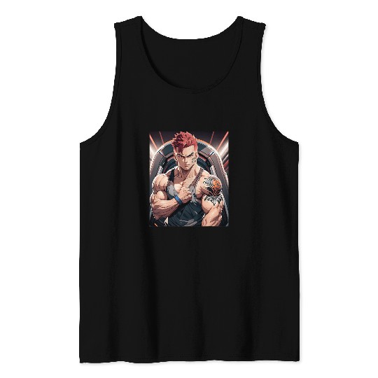 Anime Gym Workout Manga Japanese Motivation Design Print 2 Tank Tops