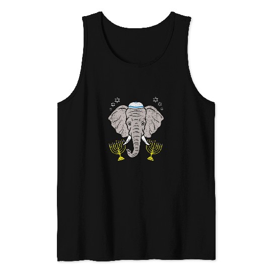 Elephant Pet Jewish Elephant Hanukkah Menorah Chanukah Star Of David Tank Tops