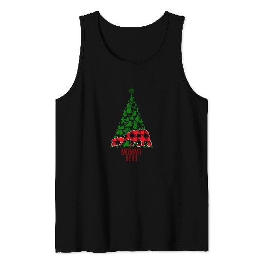 Bear Pet Mommy Bear Christmas Tree Pajama Red Plaid Family Mom Tank Tops