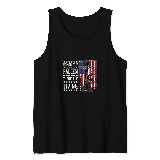 American US Flag Honor The Fallen Thank Living Memorial Day Tank Tops