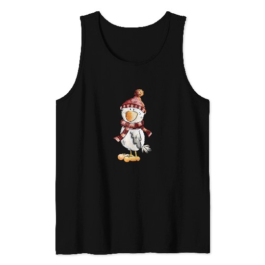 Penguin Pet Happy Winter Penguin With Wool Hat I Penguin Print Tank Tops