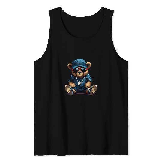 Bear Pet Urban Teddy Bear East Coast Gangsta Style Hat and Sunglasses Tank Tops