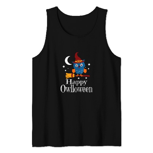 Owl Pet Happy Owlloween Witches Cute Owl Witch Halloween Puns Tank Tops