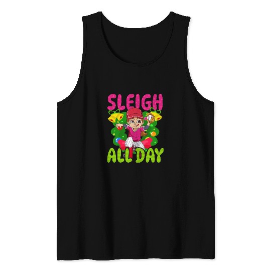 Sleigh All Day Design Christmas Baseball Tank Tops
