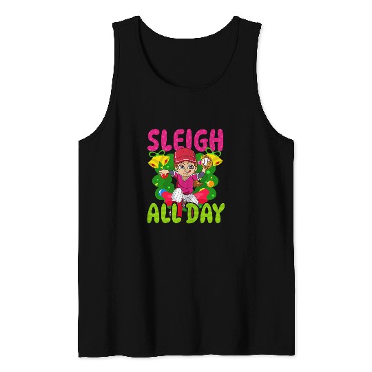 Sleigh All Day Design Christmas Baseball Tank Tops