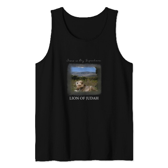 Lion Pet Jesus is my Superhero Lion of Judah Tank Tops