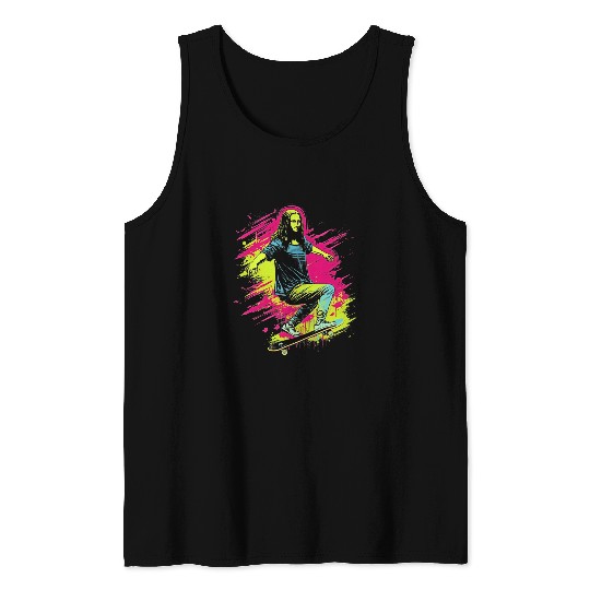 Funny Mona Lisa Skateboarding Cool Retro Y2K EDM 6 Tank Tops