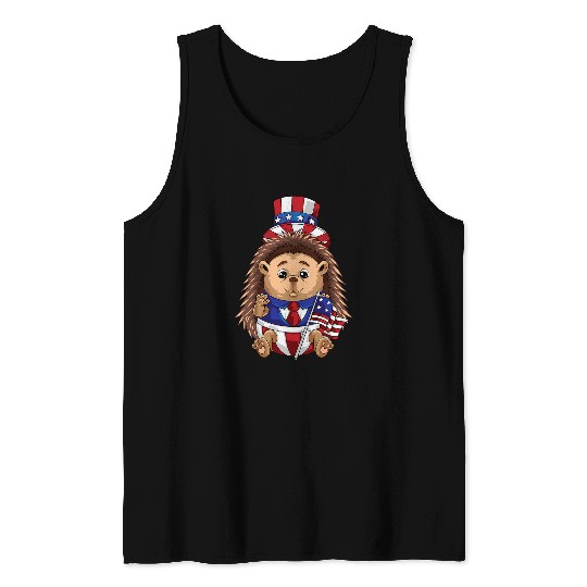 Hedgehog Pet Patriotic American Hedgehog 4th of July US Flag Men Women Tank Tops
