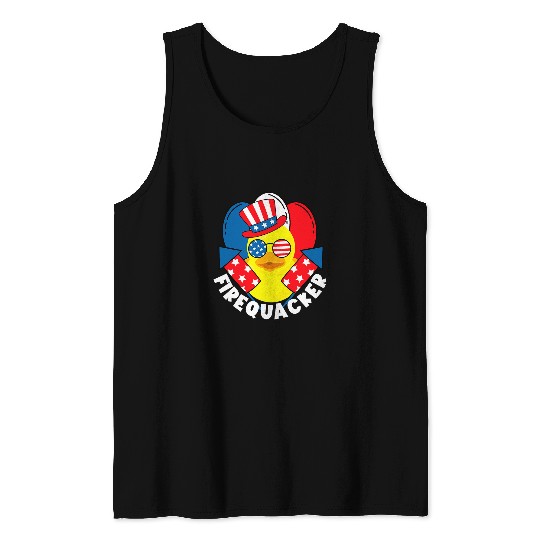 Duck Pet Firequacker Funny 4th of July Firecracker Kid Rubber Duck Tank Tops