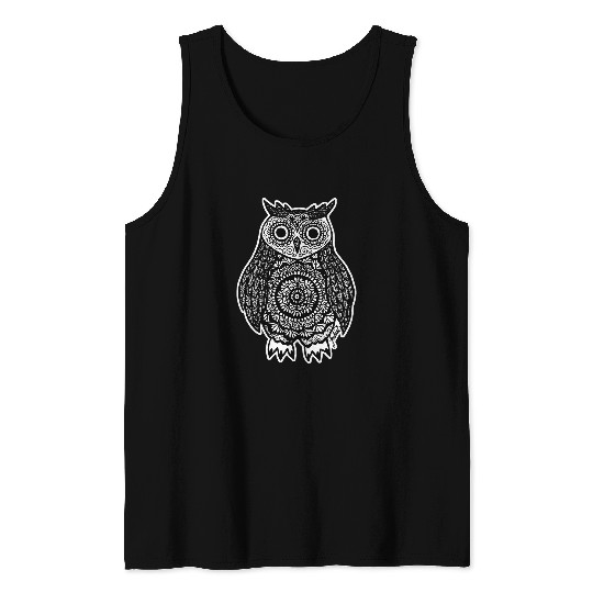 Owl Pet Mandala Owl White Black Zen Animal Decorative Bohemian Tank Tops
