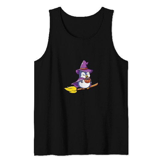 Penguin Pet Cute Kawaii Witch Penguin Funny Halloween Witch Tank Tops