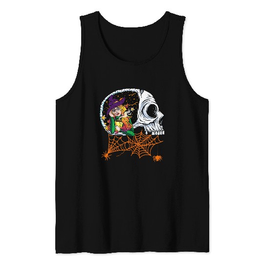 Coffee Fun Halloween Witch Drinking Coffee In Skull Matching Family 60 Tank Tops