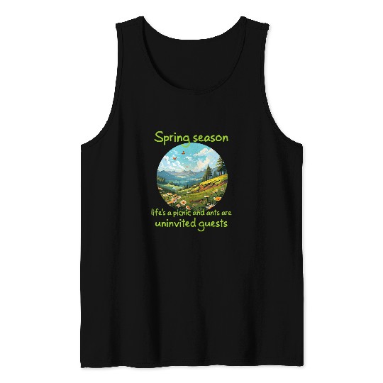 Funny Springtime picnic with ants and cool flower meadow Tank Tops