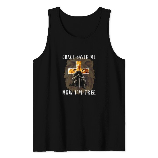 Lion Pet Grace Saved Me Christian Religious Sayings Lion Graphic Men Tank Tops