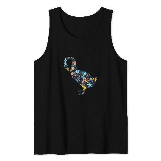 Duck Pet Floral Swan Silhouette Womens Girls Graphic Duck Tank Tops