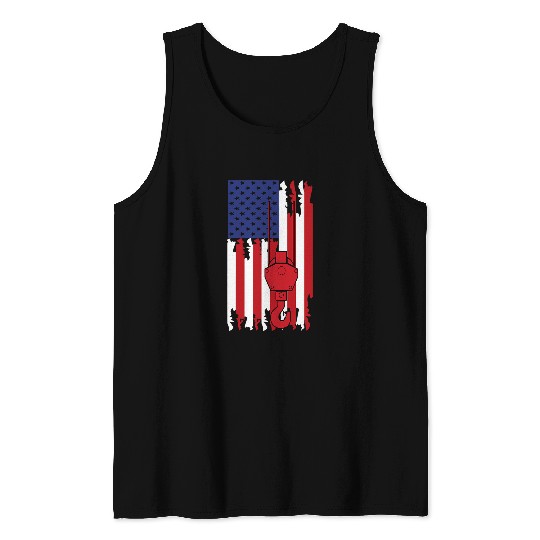 Mens Trucker Tow Truck Gifts USA Flag American Themed Decor Tank Tops