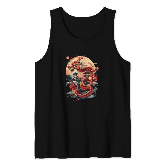 Dragon Pet Japanese art dragon vintages Ancient Samurai Cherry Blossom Tank Tops