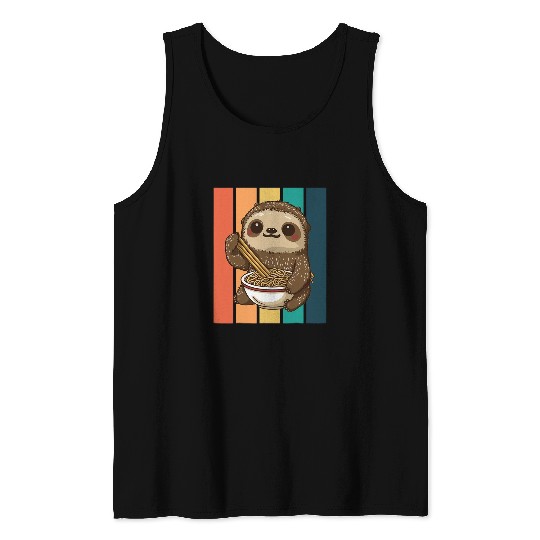 Sloth Pet Kawaii Sloth Eating Ramen Noodles Aesthetic Japanese Anime Tank Tops